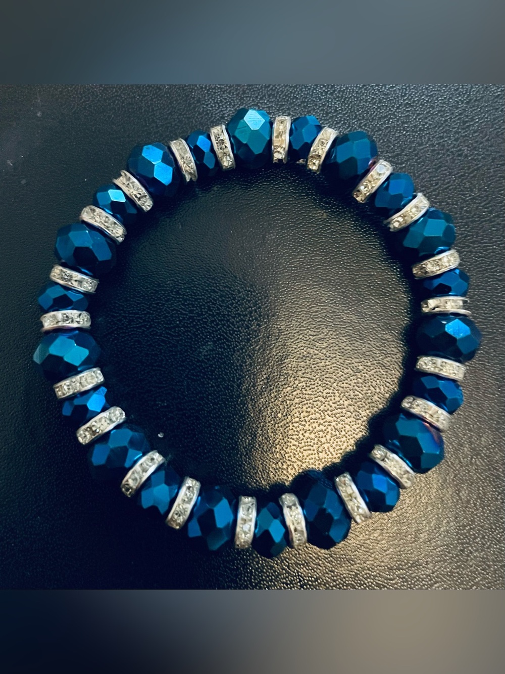Czech Crystal Blue Opaque Bracelet 7”-8” stretchy NEW Gorgeous!
